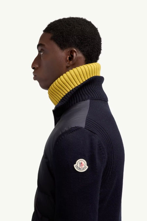 Padded Wool Zip-Up Cardigan Dark Blue