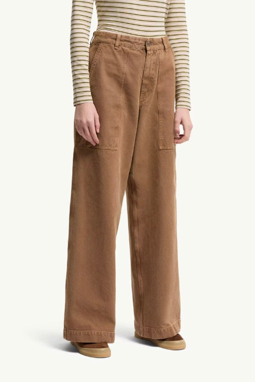 Leather Logo Cotton Trousers Open Brown