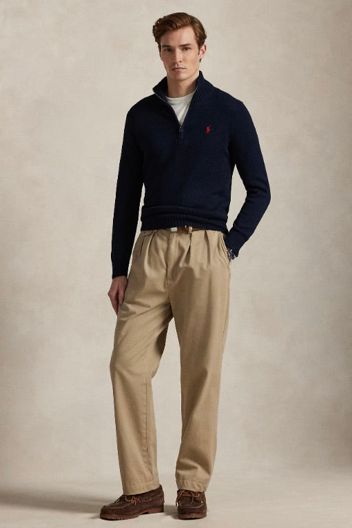 Cotton Quarter-Zip Mockneck Jumper Hunter Navy