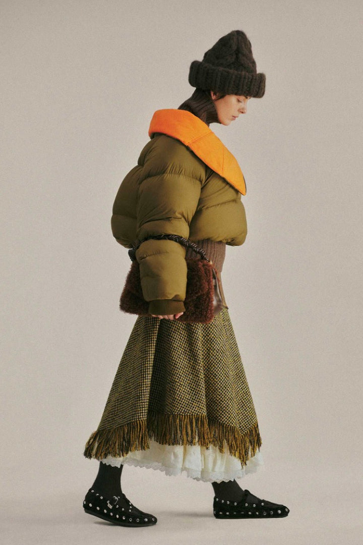 Patchwork Check Wool Skirt