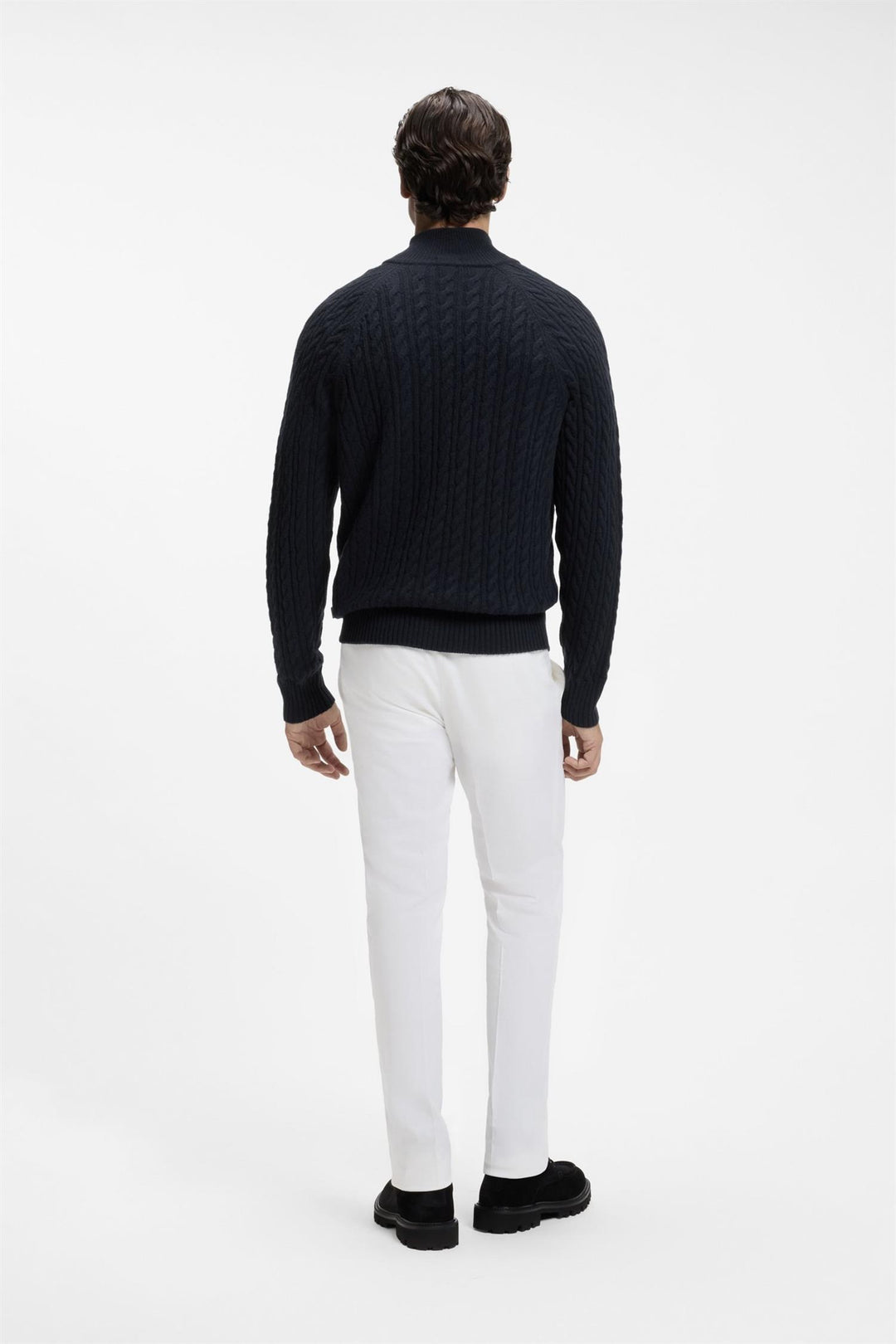H-Furore Cable-Knit Zip-Neck Sweater Dark Blue