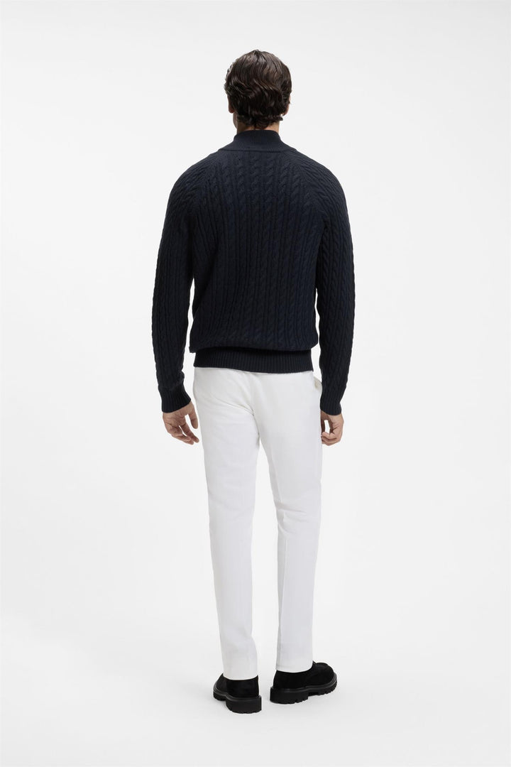 H-Furore Cable-Knit Zip-Neck Sweater Dark Blue