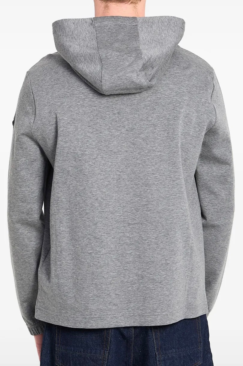 Leather Logo Cotton Blend Hoodie Grey