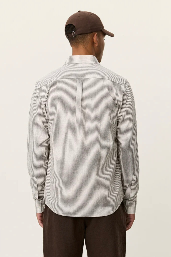 LES DEUX Konrad Stripe Cotton Linen Shirt Teak Brown - Dale