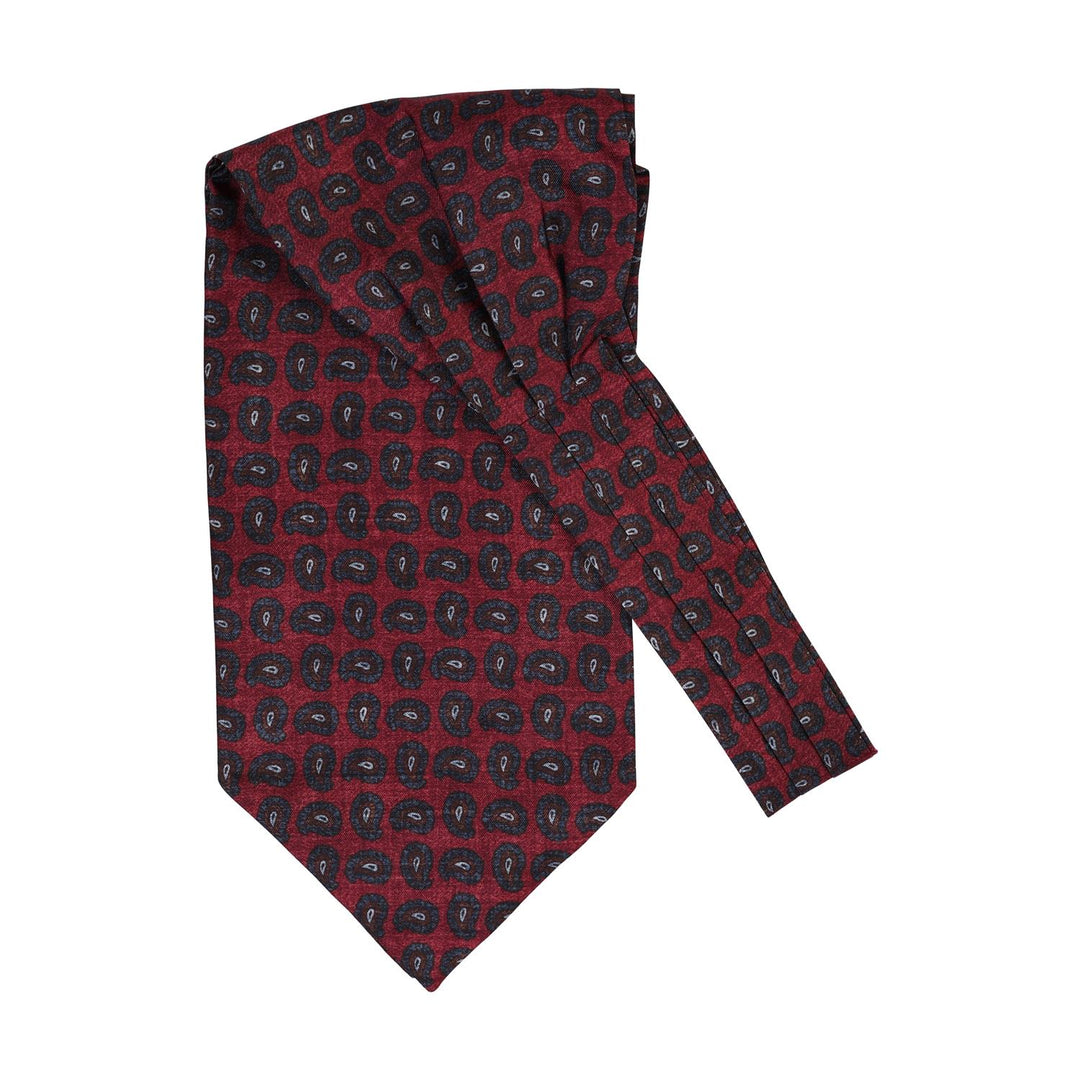 Silk Ascot Paisley Pattern Printed Wine Red Melange