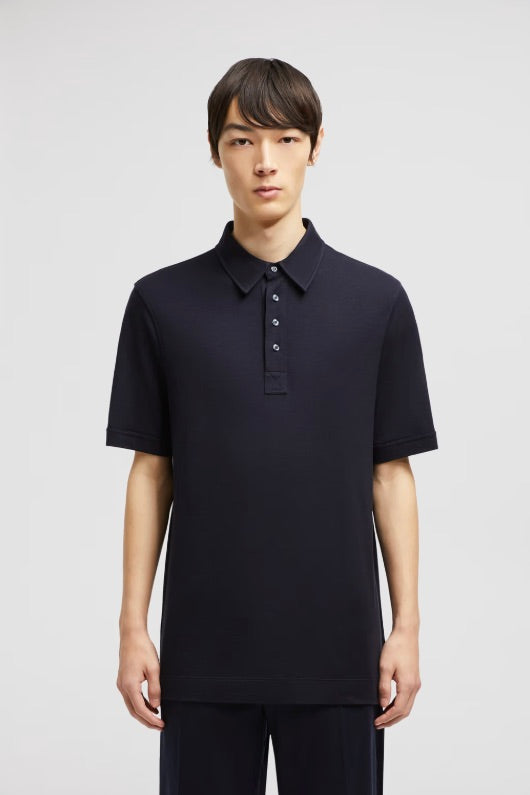 Double Leather Logo Cotton Polo Shirt Navy