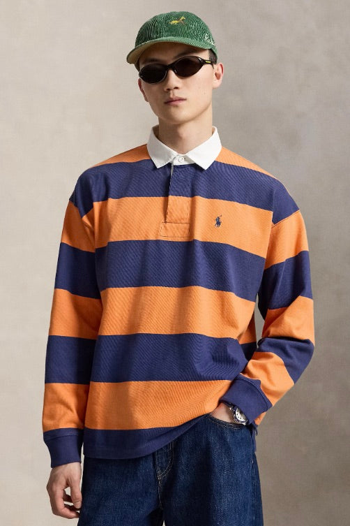 Big Fit Striped Jersey Rugby Shirt Kona Orange/Dark Cobalt