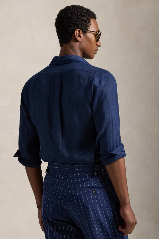 Custom Fit Linen Shirt Newport Navy/White