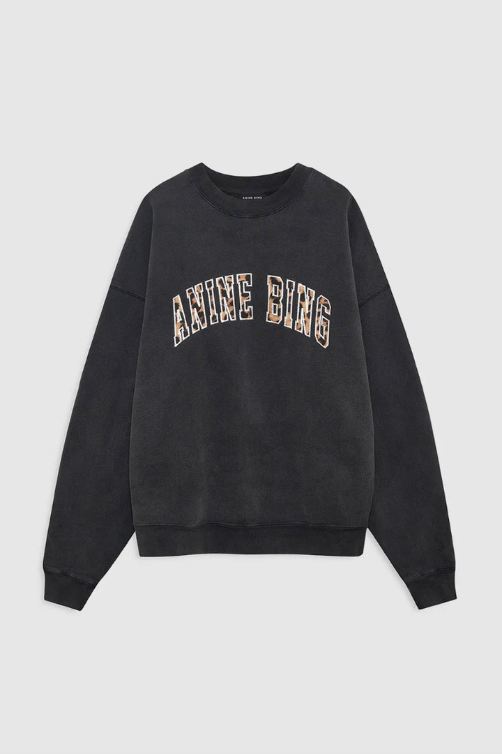 Miles Sweatshirt Washed Black Leopard