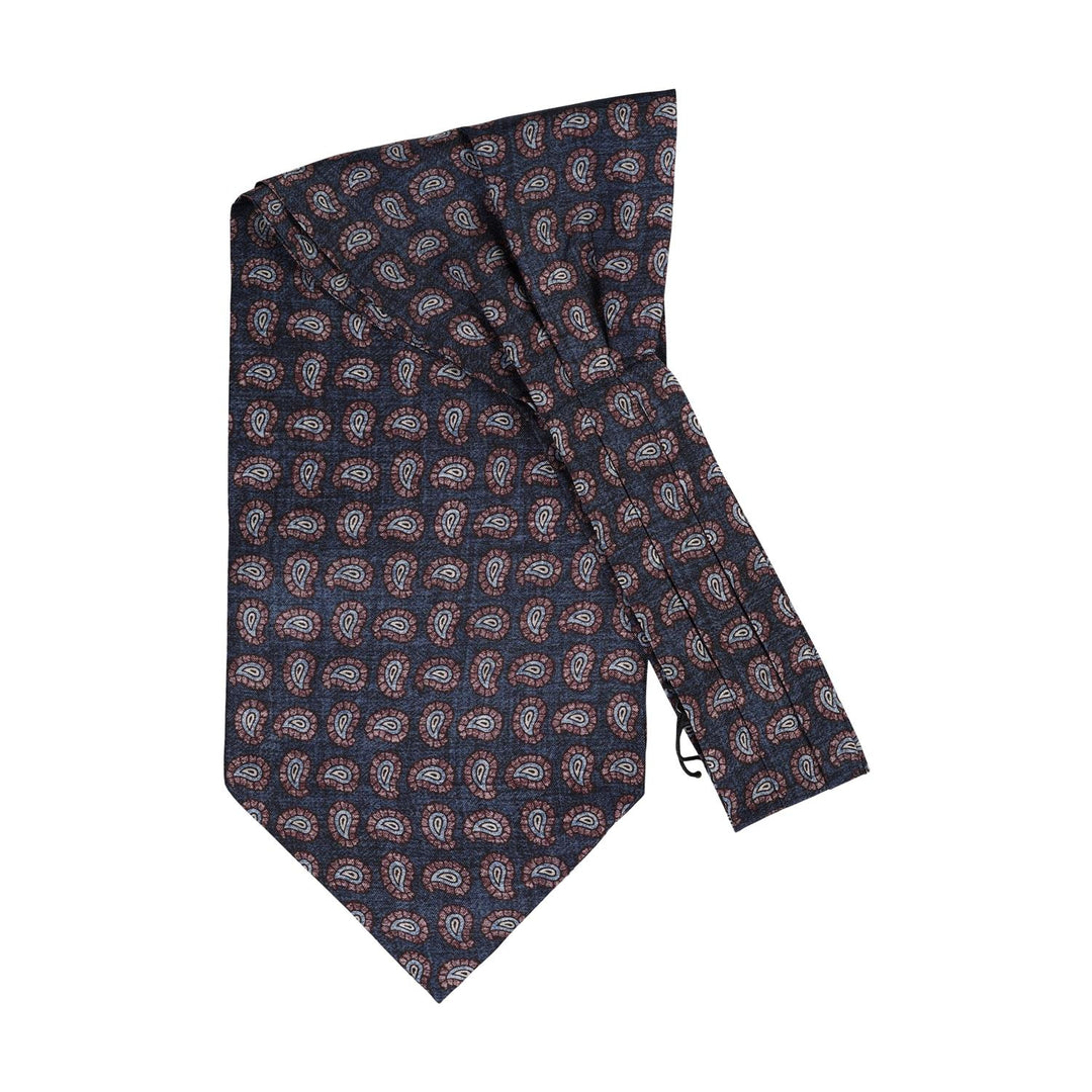Silk Ascot Paisley Pattern Printed Navy Melange