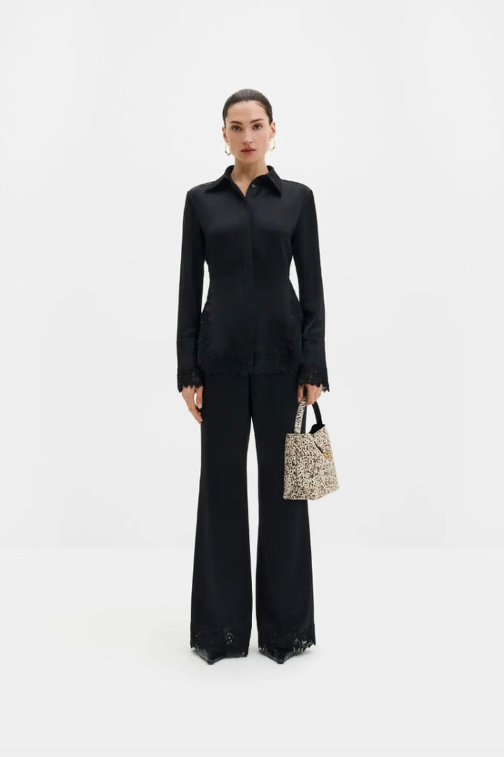 Malou Satin Lace Hem Shirt Black