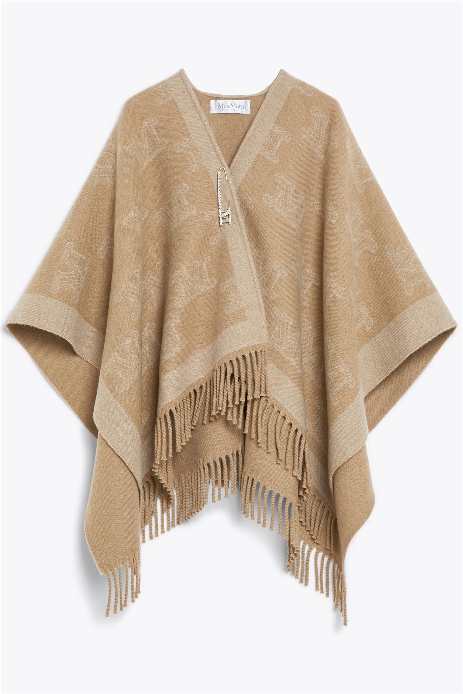 Frine Jacquard wool poncho Camel – Dale
