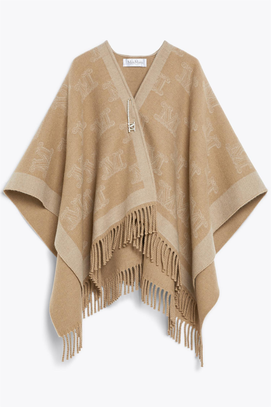 Frine Jacquard wool poncho Camel