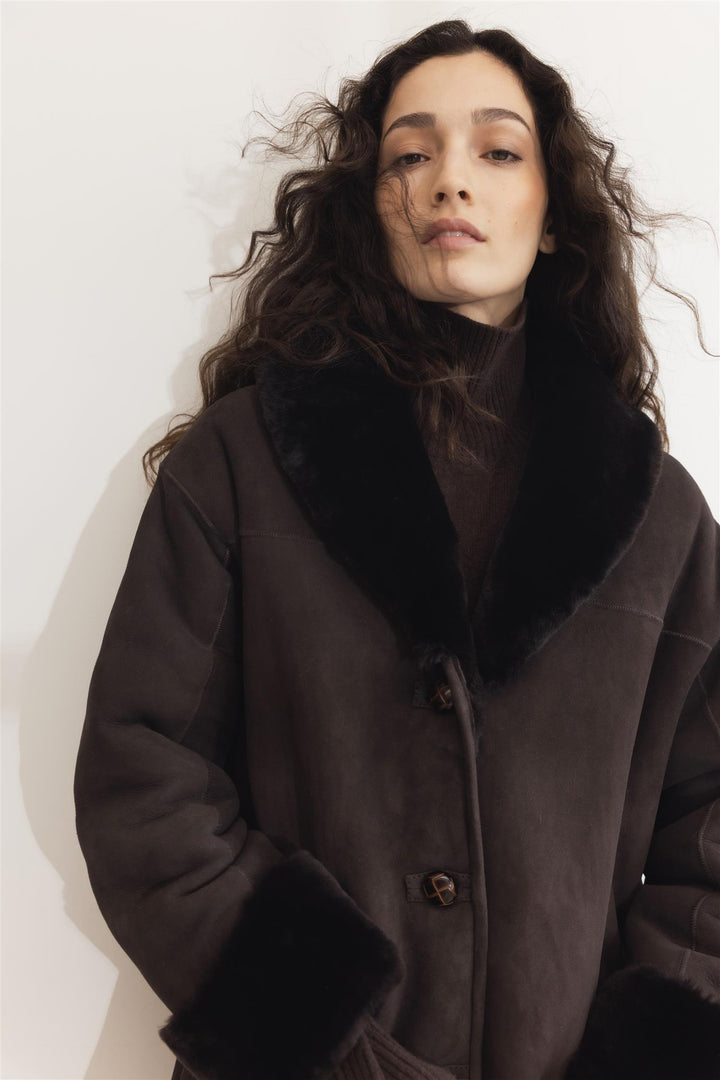 CAMILLA PIHL Luna Shearling Jacket Dark Brown Suede - Dale