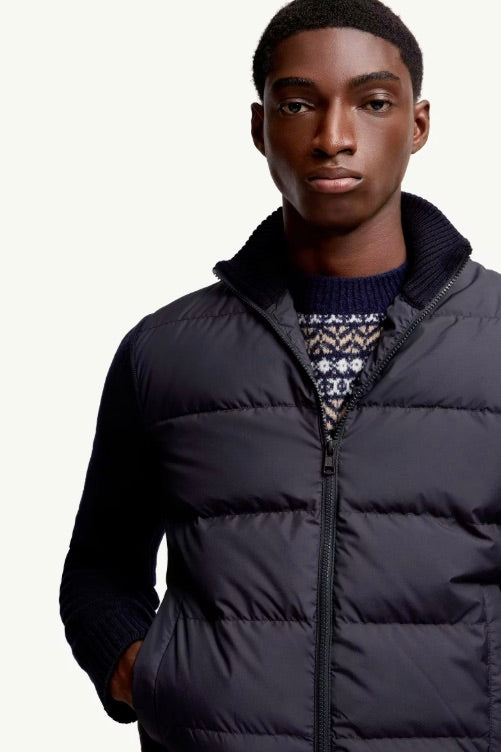 Padded Wool Zip-Up Cardigan Dark Blue