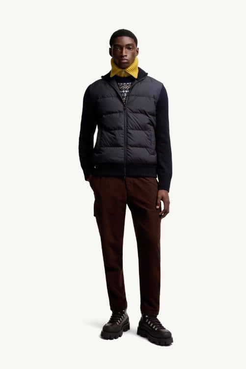 Padded Wool Zip-Up Cardigan Dark Blue