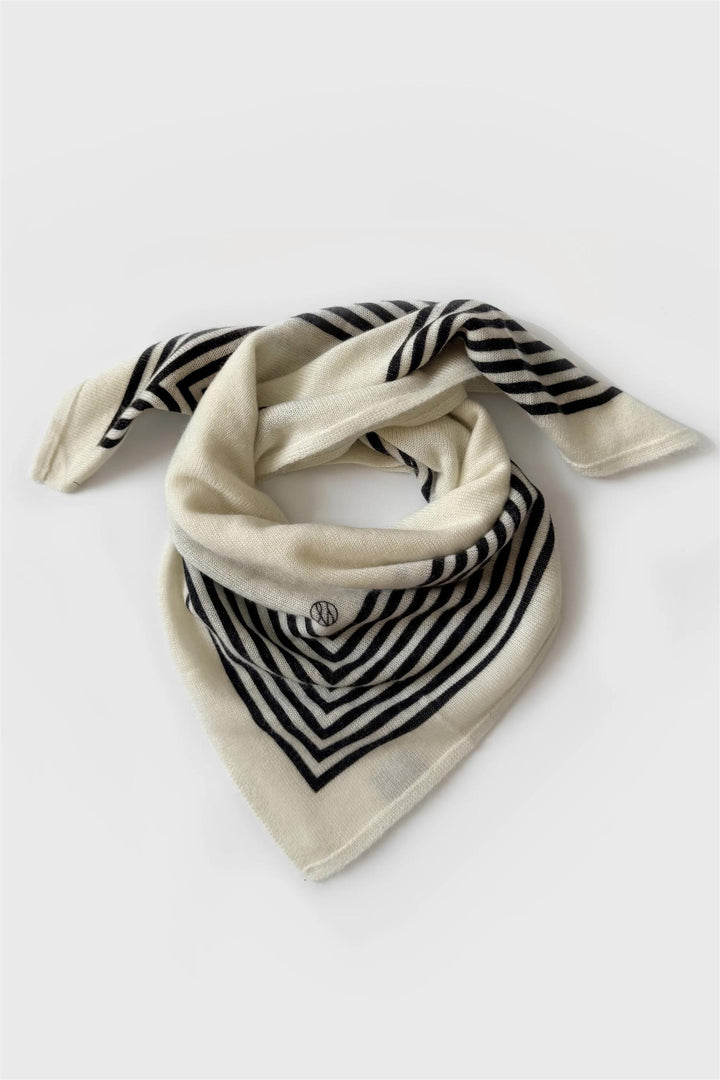 Cashmere Striped Scarf Cream & Black 65 cm