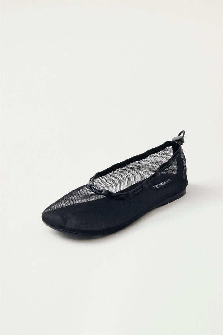 Gill Mesh Black Leather Ballet Flats