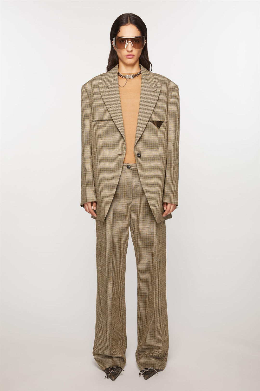 Tailored Linen Blend Trousers - Multi Brown