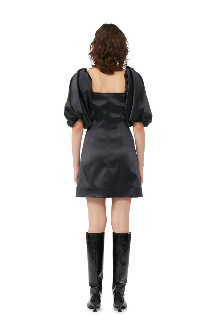 GANNI - Double Satin Mini Dress - BLACK - Dale