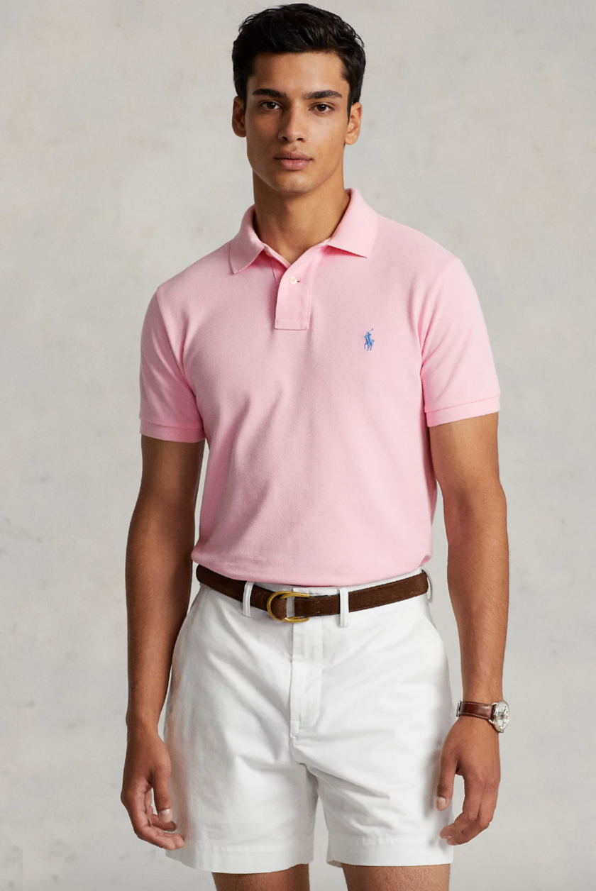 Custom Slim Fit Mesh Polo Shirt Carmel Pink