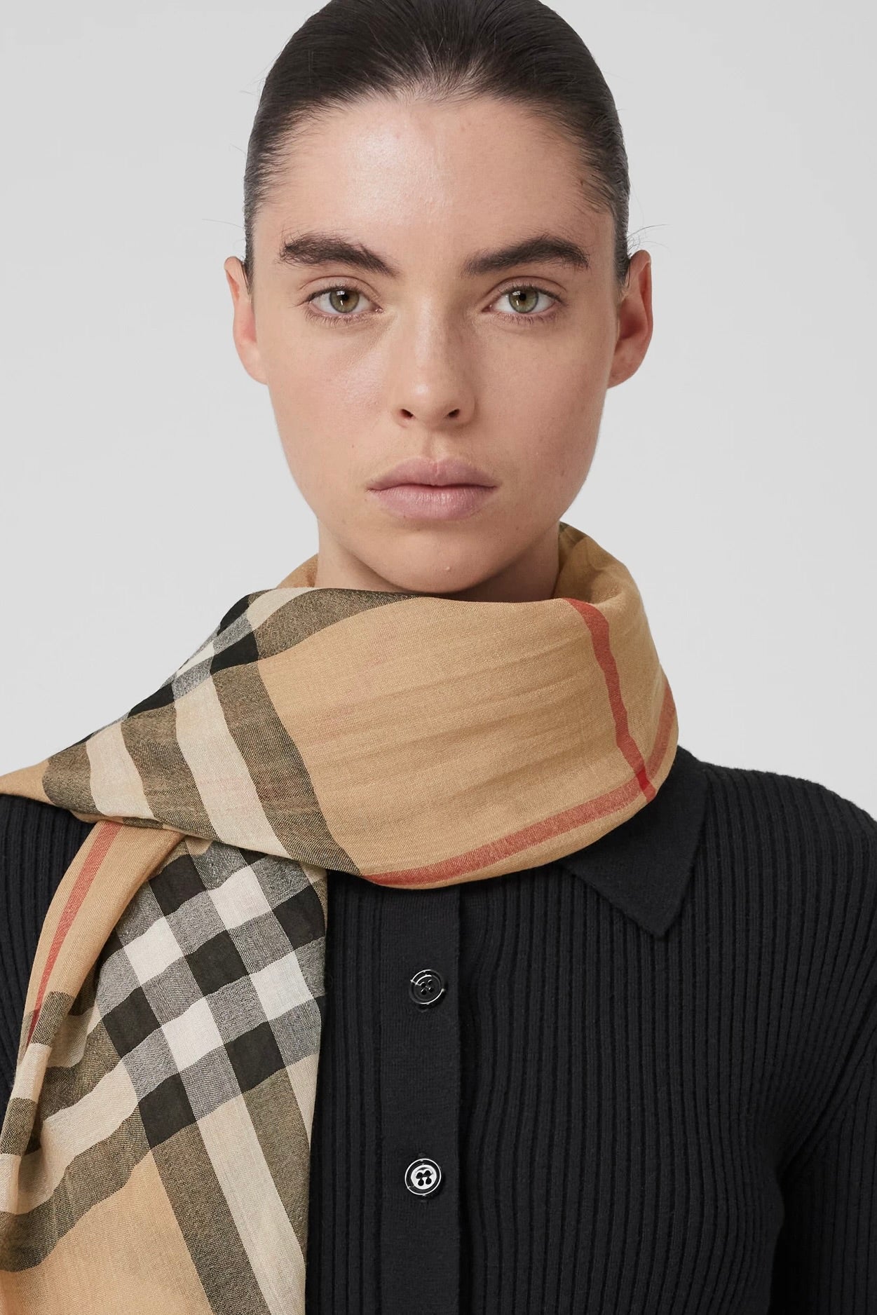 Burberry gauze check clearance scarf camel