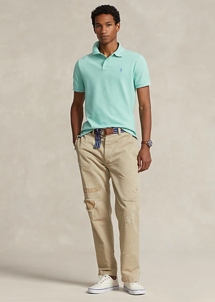Custom Slim Fit Mesh Polo Shirt Celadon