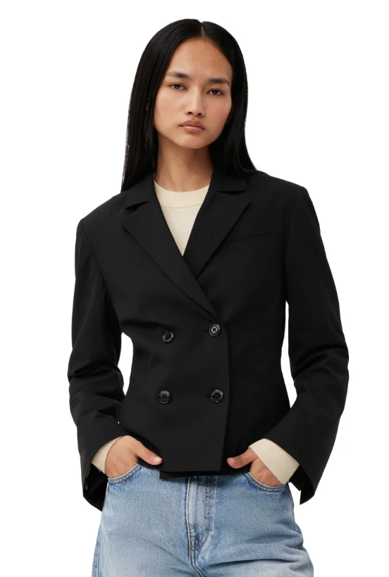 GANNI - Drapey Melange Fitted Double Breasted Blazer - Dale