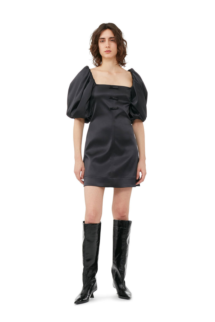 GANNI - Double Satin Mini Dress - BLACK - Dale