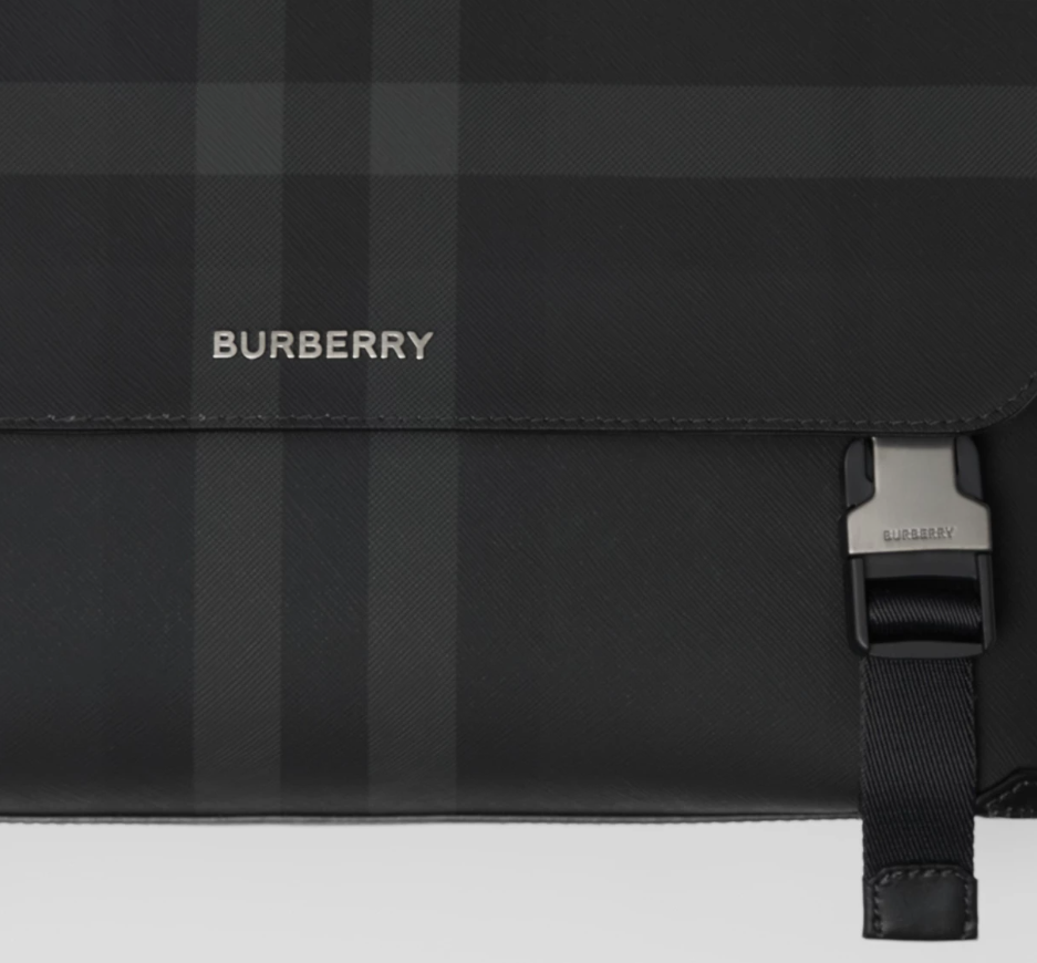 BURBERRY - Charcoal Check and Leather Large Messenger Bag - Dale