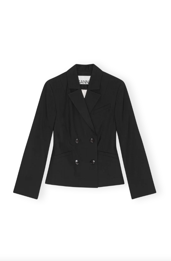Drapey Melange Fitted Double Breasted Blazer
