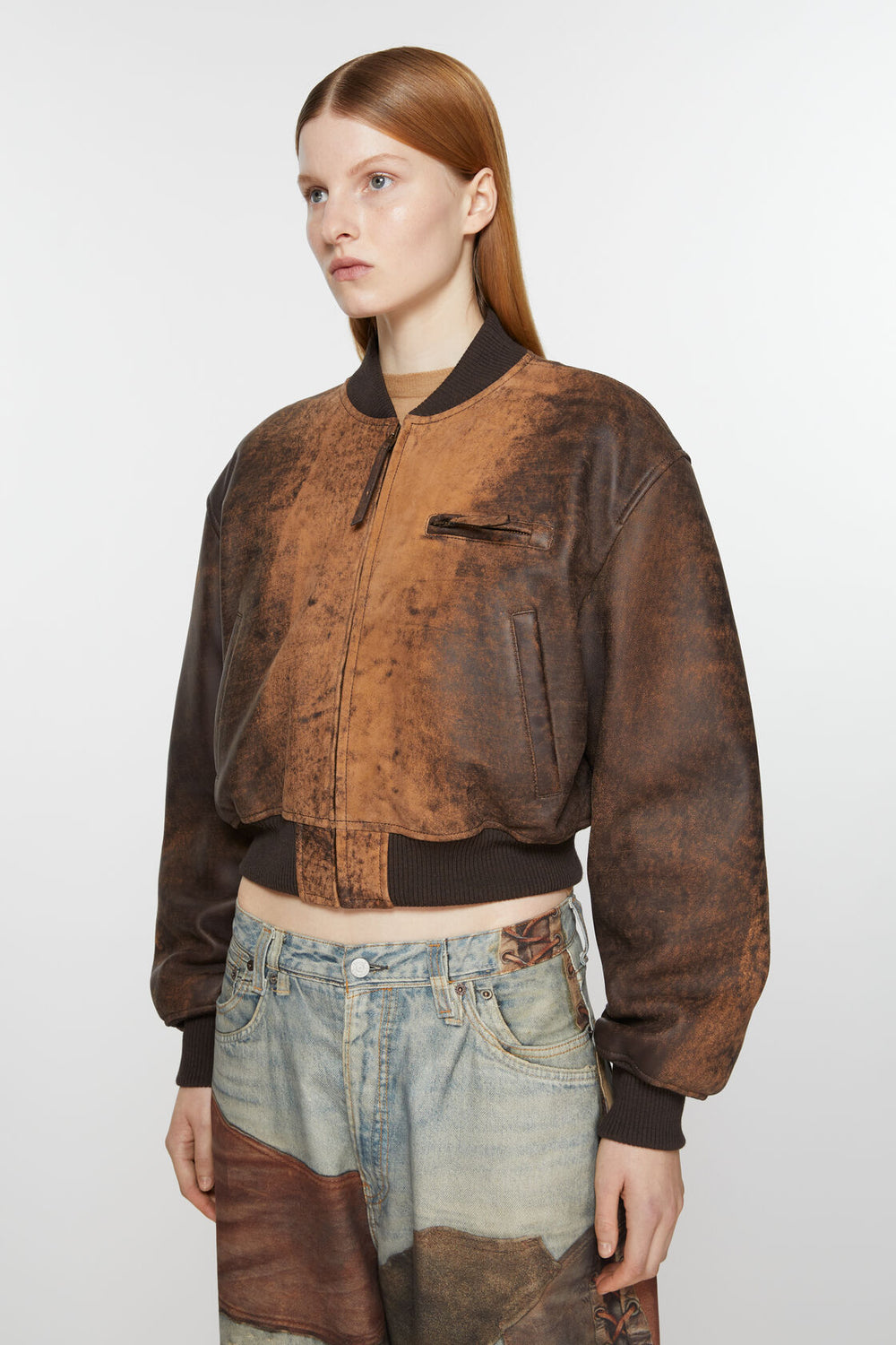 ACNE STUDIOS - Leather Bomber Jacket Brown - Dale